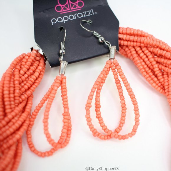 Paparazzi Women's Brazilian Brilliance Orange Silver Seed Bead Braided Necklace - Picture 4 of 4